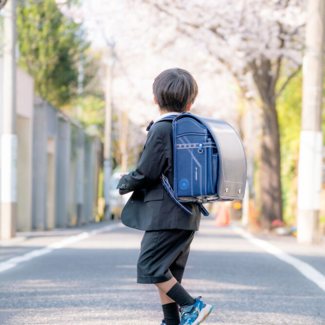 都内で桜×ランドセル